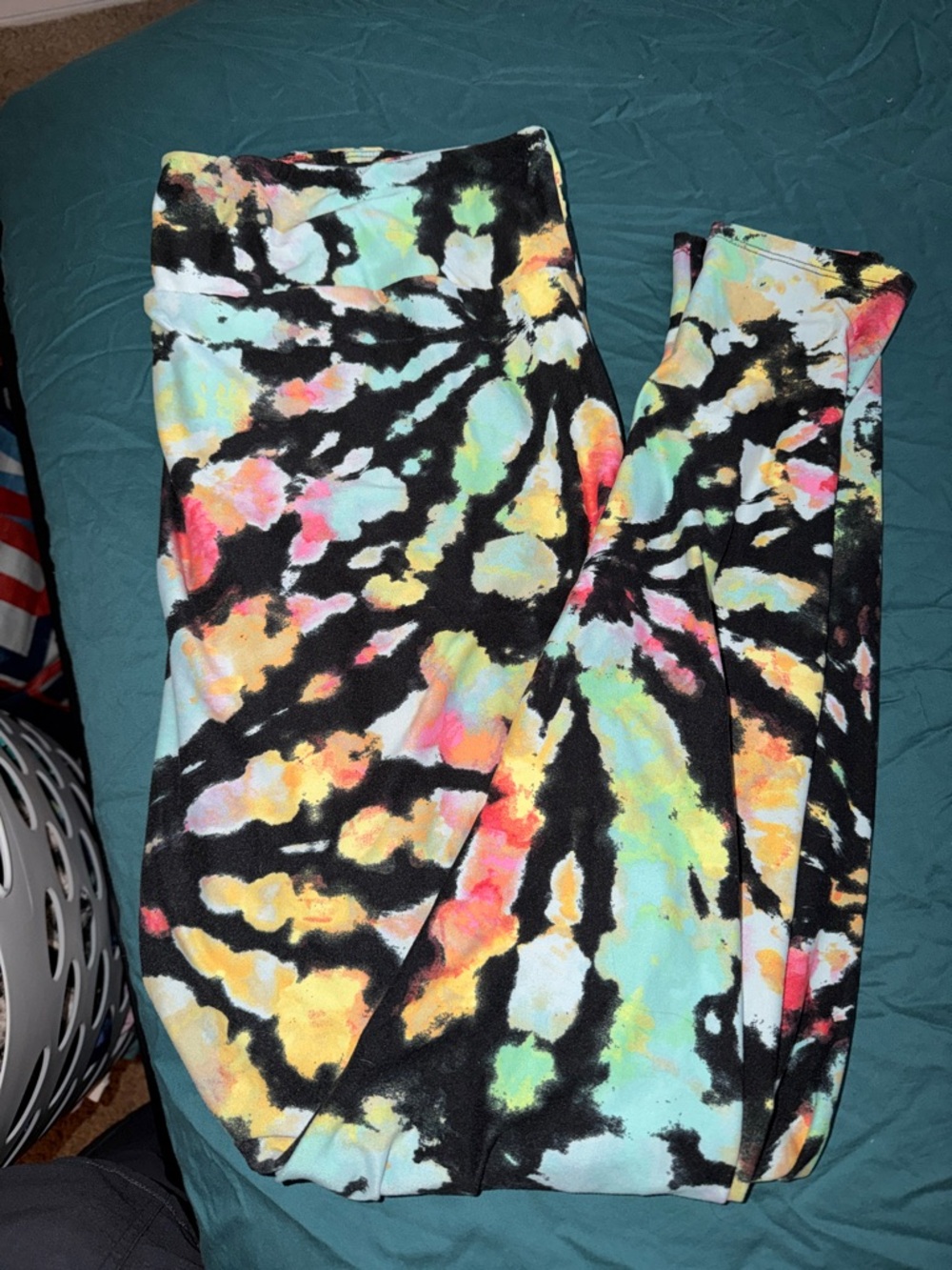 LuLaRoe Black Tie-Dye Leggings with Pastel Accents